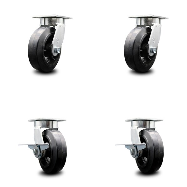 Service Caster 6 Inch Kingpinless Rubber on Steel Wheel Swivel Caster Set with 2 Brakes SCC SCC-KP30S620-RSR-2-SLB-2 - main